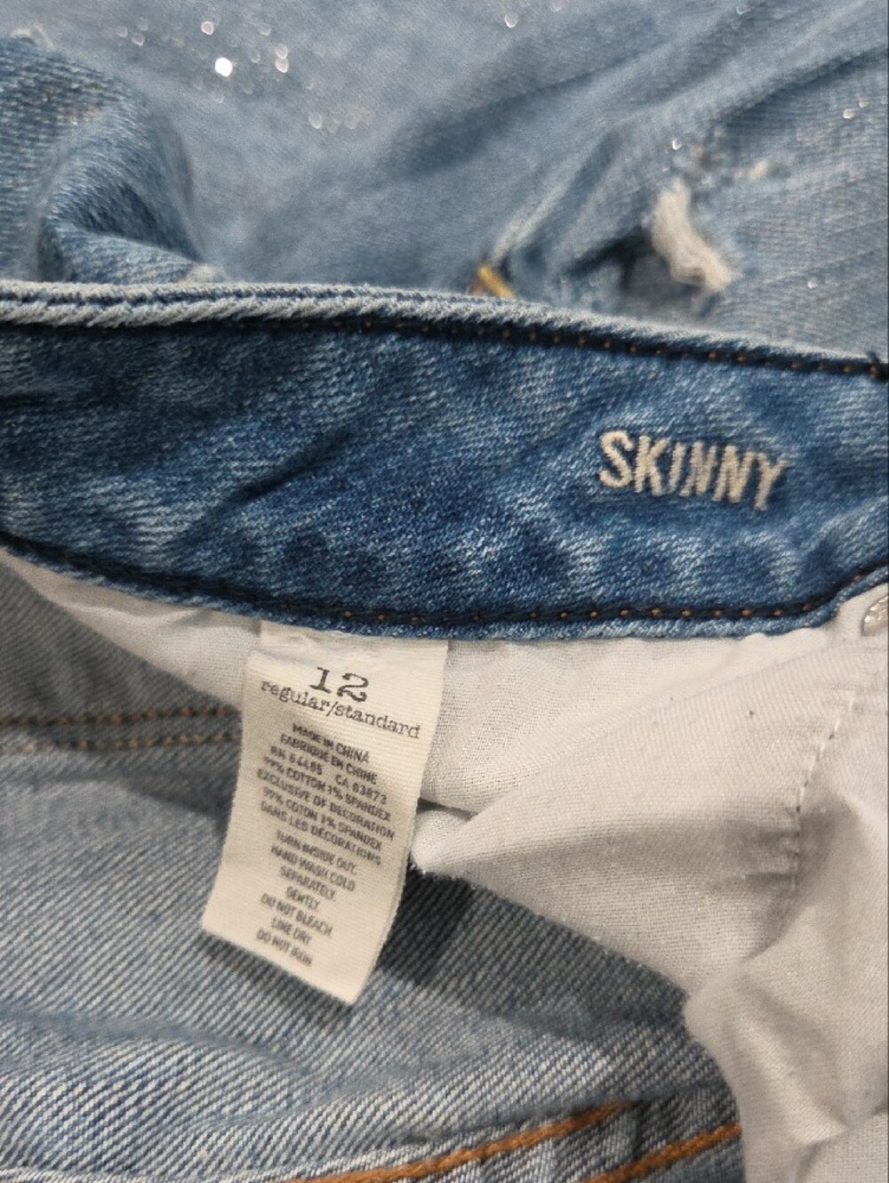 American Eagle Glitter Dustressed Light Blue Skinny Jeans Size 12 - Picture 3 of 5